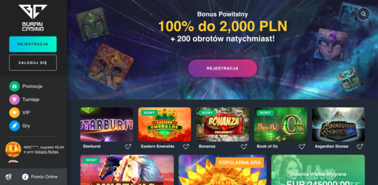 Free Spiny i promocje kasynowe w Buran